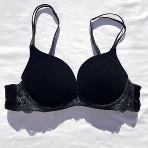 Victoria’s Secret Y2K Black Velvet Push Up Bra 34A Underwire Whimsigoth Vamp
